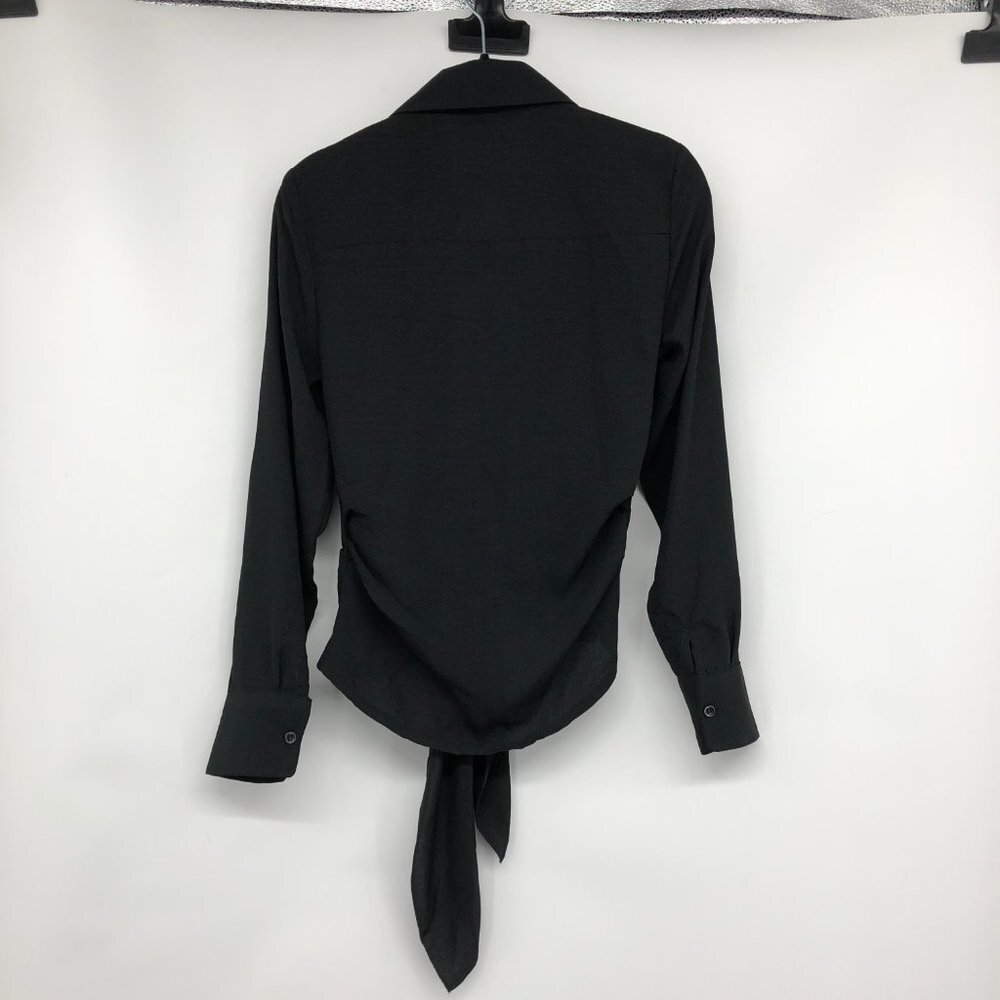 boohoo Black Woven Tie Front plunge neck cropped Shirt size 2 - Picture 4 of 15